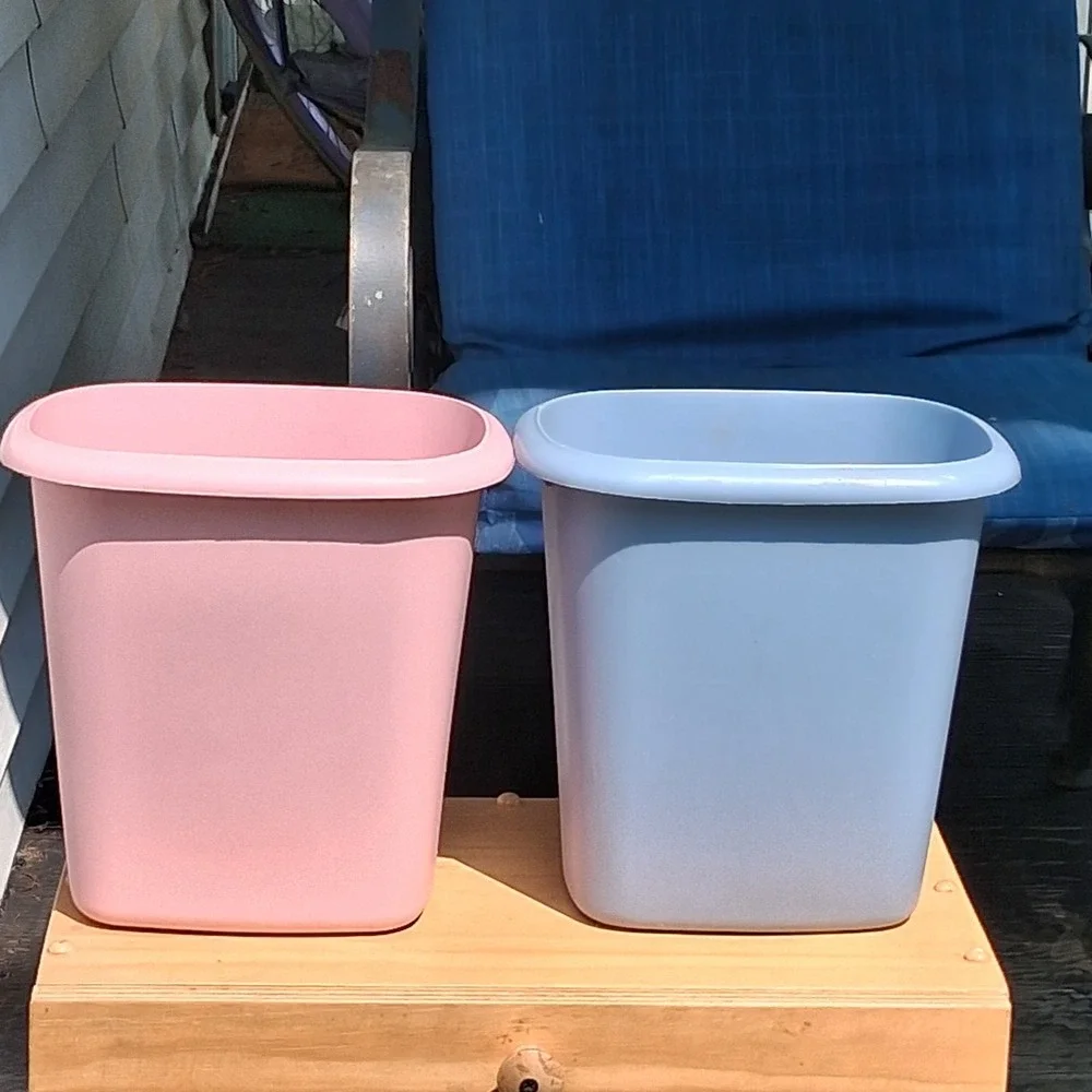 Vintage 90s Rubbermaid Wastebasket 2 Dusty Rose Pink Country Slate Blue USA
